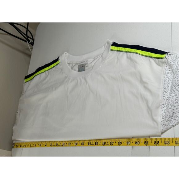 Lucky in Love Top Womens Large White Mesh Sleeves Neon Trim Tennis Golf Active - Picture 10 of 11